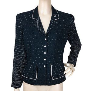 Vintage Dorothy Schoelen Platinum Polka-Dot Peplum Button-Down Jacket